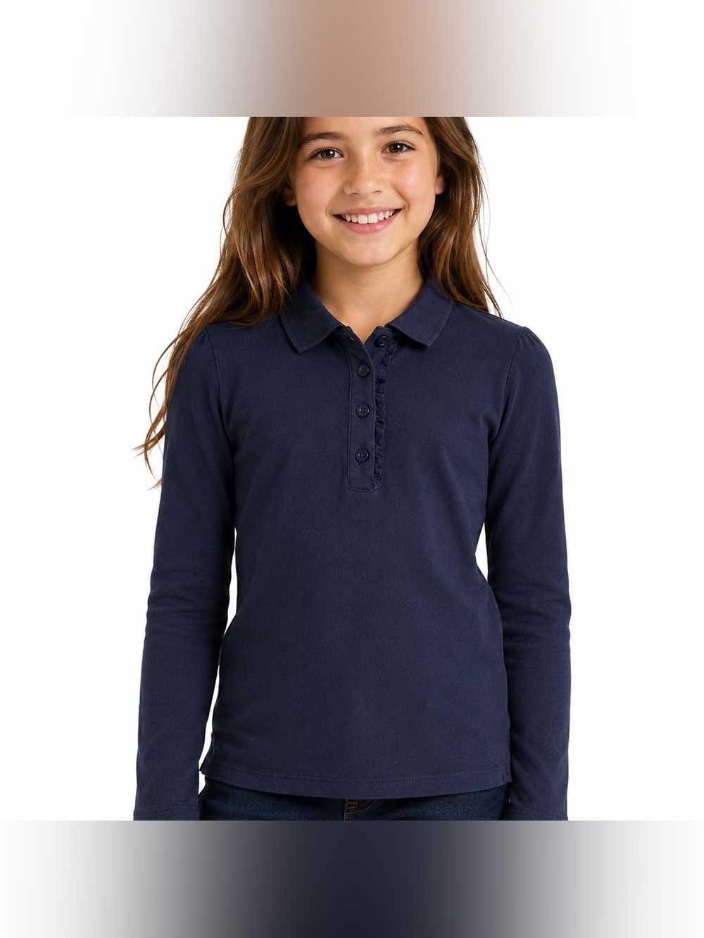 The Children’s Place Girls Navy Uniform Long Sleeve Polo Shirt L 10/12